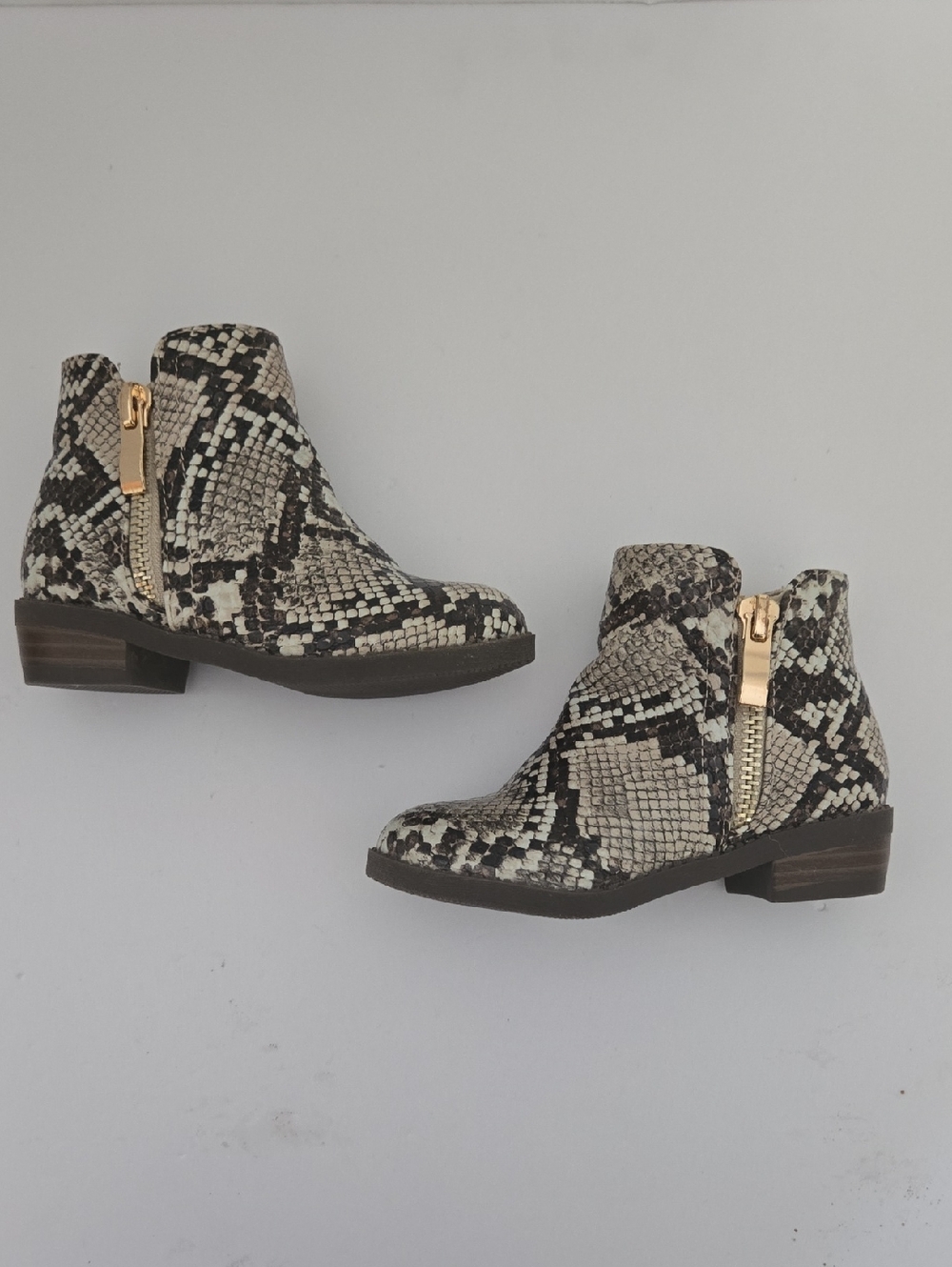 Kids Snake-Print Ankle Boots with Gold Zip